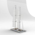 the small sailboat has a deck and sailer, 3d rendering