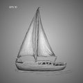 Small sailboat isolated hand drawn vector illustration.