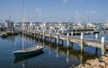 Small Sailboat at a New England Wharf Royalty Free Stock Photo