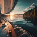 Small sailboat sits on tranquil clear mountain lake Royalty Free Stock Photo