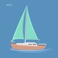 Small sailboat vector illustration. Small Yacht with sail