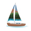 Small sailboat vector illustration. Small Yacht with sail