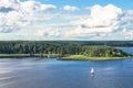 Small sailing boat on the lake Seliger, Tver region. Royalty Free Stock Photo