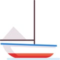 Small sailing boat with a triangular sail and colorful hull floating on water, simple and minimalist vector illustration