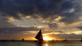 Small sailing boats at the sunset. Boracay, Philippines Royalty Free Stock Photo