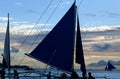 Small sailing boats at the sunset. Boracay, Philippines