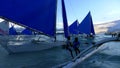 Small sailing boats at the sunset. Boracay, Philippines