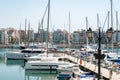 Small sailing boats and yachts docked at port of Piraeus, Greece Royalty Free Stock Photo