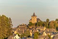 Small church Saint-Matthieu on hill of village of Laguiole Royalty Free Stock Photo