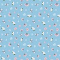 Small sakura flowers on blue background repeat pattern
