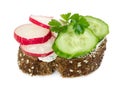 Small sandwich with cucumber, radish and parsley Royalty Free Stock Photo