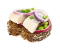 Small sandwich with herring and onion Royalty Free Stock Photo