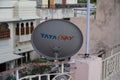 Small satellite dishes for direct to home television from digital service providers like Tata sky, dish TV. Direct to home or D2H/