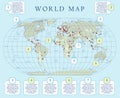 Small scale political world map with major capitals. Flat design with grid, label and legend on the map Royalty Free Stock Photo