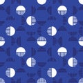 Small Retro Dark Blue Geo Dots And Half Dots Vector Seamless Pattern. Modern Abstract Circles Background Royalty Free Stock Photo