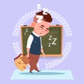 Small School Boy Sleep Tired Standing Over Class Board Schoolboy Education Banner