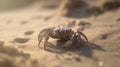 Small sea crab in its natural habitat walking on the sand beach in summer. Generative AI