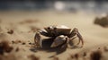 Small sea crab in its natural habitat walking on the sand beach in summer. Generative AI