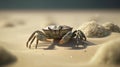 Small sea crab in its natural habitat walking on the sand beach in summer. Generative AI