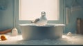 Seagull In A Tub: A Surrealist Photography Style With Natural Light Royalty Free Stock Photo