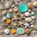 small seashells, fossil coral and sand dollars, puka shells Royalty Free Stock Photo