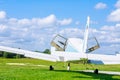 Small, 4-seater airplane before takeoff on the field Royalty Free Stock Photo