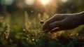 small seedling in a lush green field