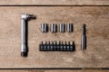 Small set of Wrench Set Ratchet spanner and square sockets block Royalty Free Stock Photo