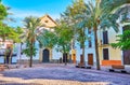 Canas Square with shady palm trees, Cordoba, Spain