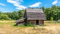 Small shepherd hut with straw roof on sunny day Royalty Free Stock Photo