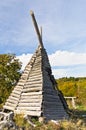 Small shepherd's hut on mount Bobija, like a tent but made of wood Royalty Free Stock Photo