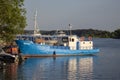 Small ship at the city pier in the city of Sortavala in the Republic of Karelia in Russia