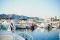 Small ship port on a sunny day Royalty Free Stock Photo