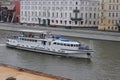 A small ship for tourists. Top view. Moscow. Russia.