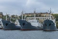 Small ships of the Russian Black Sea Fleet in the port of Sevastopol. A ship on guard of peace. Royalty Free Stock Photo