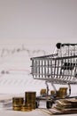 Small shopping cart on stock market charts