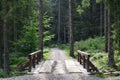 A small short bridge across the river for driving cars in the middle of the forest Royalty Free Stock Photo