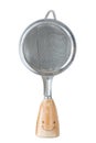 The small sieve colander with wooden handle and smile isolated o Royalty Free Stock Photo