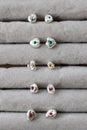 Small Silver Clunky Pebble Style Stud Earrings With Gemstones Isolated.