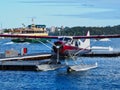 Docked Single Engine Seaplane and Sydney Harbour Ferry, Australia