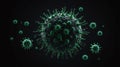 small single floating green virus concept image in bla ai generated Royalty Free Stock Photo