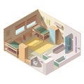 Four-bed room in school camp isometric vector