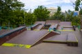 a small skate park in the city. sports near the house. Royalty Free Stock Photo