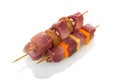 Small skewers with mushrooms and vegetables ready to be fried, i