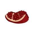 Small slice of ripe pomegranate. Delicious fruit with juicy seeds. Organic and tasty food. Flat vector icon