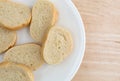 Small slices of French bread on a white plate Royalty Free Stock Photo