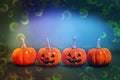 Small smile pumpkins and common pumpkins in black with blue background and colorful with sparkly