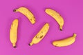 Small snack bananas on bright purple background