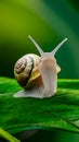 Small snail green, nature macro photography, wildlife closeup shot Royalty Free Stock Photo