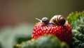 A small snail on a strawberry